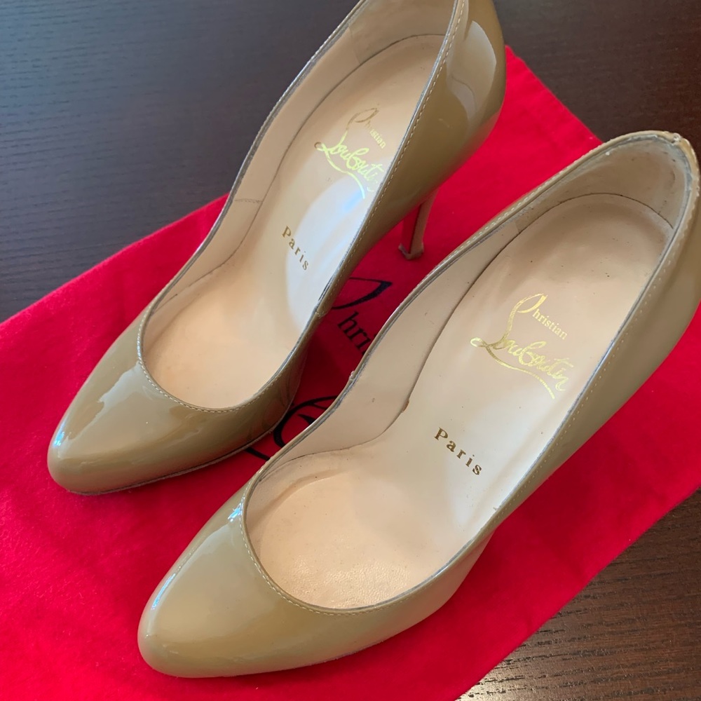 Christian Louboutin Camel Décolleté Pumps, 36.5 w/ red rubber soles